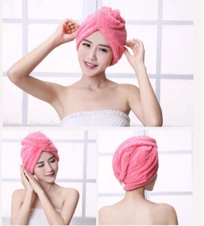 Effen Kleur Badkamer Handdoek Super Absorberende Sneldrogende Coral Fleece Badhanddoek Haar Droog Cap Salon Handdoek Vrouwen roos rood