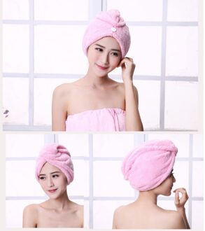 Effen Kleur Badkamer Handdoek Super Absorberende Sneldrogende Coral Fleece Badhanddoek Haar Droog Cap Salon Handdoek Vrouwen roze