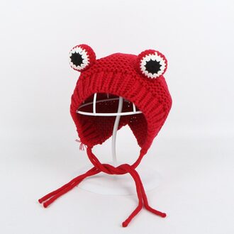 Effen Kleur Cartoon Kikker Gebreide Muts Winter Warme Muts Skullies Cap Beanie Hoed Voor Kind Jongen En Meisje rood