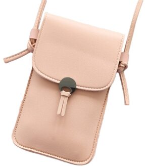 Effen Kleur Dames Touch Screen Mobiele Telefoon Tas Schouder Messenger Bag Mode Alle-Wedstrijd Schattige Kleine Tassen licht roze