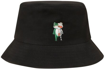 Effen Kleur Emmer Hoed Mannen Vrouwen Mode Femme Caps Zomer Kikker Borduurwerk Zon Vissen Visser Hoed Hip Hop Cap Zon hoeden zwart