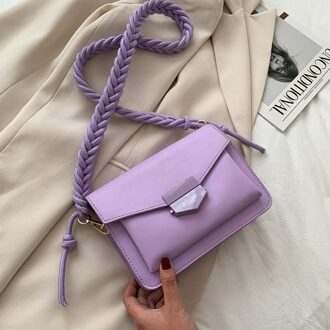 Effen Kleur Flap Schouder Crossbody Tassen Voor Vrouwen Pu Leer Vrouwen Gevlochten Touw Handtas Vrouwelijke Reizen Messenger Bag paars