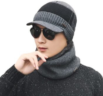 Effen Kleur Gebreide Mutsen Muts Sjaal Plus Fluwelen Muts Mannen Vrouwen Warm Thicken Hedging Cap Ski zachte Sjaals Set grijs