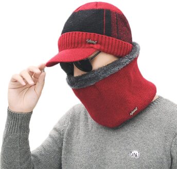 Effen Kleur Gebreide Mutsen Muts Sjaal Plus Fluwelen Muts Mannen Vrouwen Warm Thicken Hedging Cap Ski zachte Sjaals Set rood