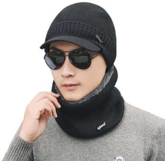 Effen Kleur Gebreide Mutsen Muts Sjaal Plus Fluwelen Muts Mannen Vrouwen Warm Thicken Hedging Cap Ski zachte Sjaals Set zwart solid kleur