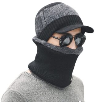 Effen Kleur Gebreide Mutsen Muts Sjaal Plus Fluwelen Muts Mannen Vrouwen Warm Thicken Hedging Cap Ski zachte Sjaals Set zwart