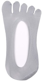 Effen Kleur Kant Antislip Laag Uitgesneden Vijf Vinger Teen Sokken Vrouwen Vrouwelijke Onzichtbare Sokken Sok Slippers Ondiep Mond Zomer Sokken grijs