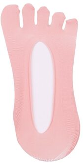 Effen Kleur Kant Antislip Laag Uitgesneden Vijf Vinger Teen Sokken Vrouwen Vrouwelijke Onzichtbare Sokken Sok Slippers Ondiep Mond Zomer Sokken roze