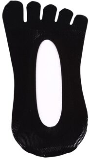 Effen Kleur Kant Antislip Laag Uitgesneden Vijf Vinger Teen Sokken Vrouwen Vrouwelijke Onzichtbare Sokken Sok Slippers Ondiep Mond Zomer Sokken zwart