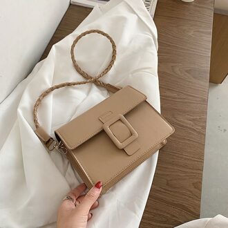 Effen Kleur Kleine Pu Lederen Crossbody Tassen Voor Vrouwen Zomer Acryl Ketting Lady Reizen Schouder Messenger Handtassen khaki