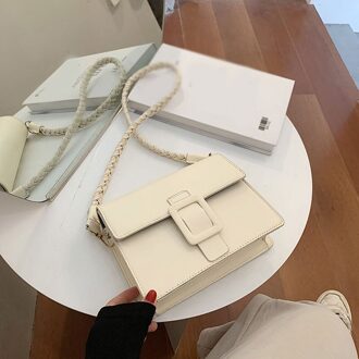 Effen Kleur Kleine Pu Lederen Crossbody Tassen Voor Vrouwen Zomer Acryl Ketting Lady Reizen Schouder Messenger Handtassen wit