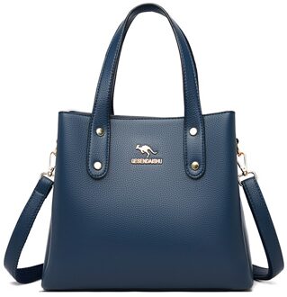 Effen Kleur Pu Lederen Schoudertassen Voor Vrouwen Casual Beknopte Trend Handtas Crossbody Sac Een belangrijkste blauw