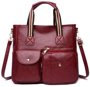 Effen Kleur Pu Lederen Schoudertassen Voor Vrouwen Zomer Dag Reizen Dames Handtassen Sac Een belangrijkste A-wijn rood