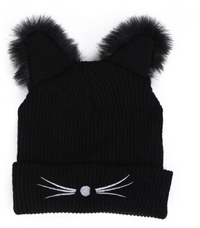 Effen Kleur Winter Cap Vrouwen Baggy Warm Haak Kat Oren Hoed Skullies Winter Wol Knit Ski Beanie Skull Slouchy Caps hoed