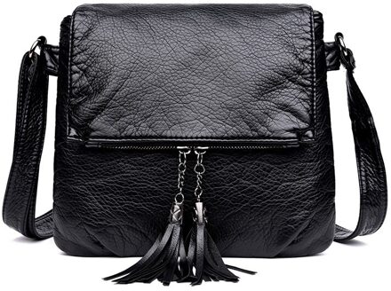 Effen Kleur Zachte Pu Lederen Crossbody Tassen Voor Vrouwen Messenger Tassen Mode Vrouwen Schoudertas B - zwart
