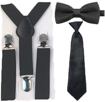 Effen Kleur Zwarte Bretels Dots Bowtie Ties Set Wedding Party 1-8 Jaar HHtr0007a05