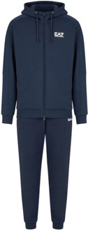 Effen Tracksuit met Capuchon en Zakken Emporio Armani EA7 , Blue , Heren - 2Xl,Xl,L,M,S,3Xl