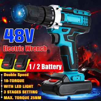 Efficient 48V 18+2 Torque Cordless Drill Electric Screwdriver 2 Speed Mini Wireless Power Driver DC Lithium-Ion Battery 25-28Nm