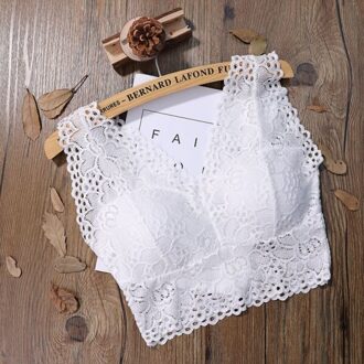 Efinny Vrouwen Bloem Tank Top Beha Sexy Kant Bloemen Cami Bralette Gehaakte Vest Crop Top wit