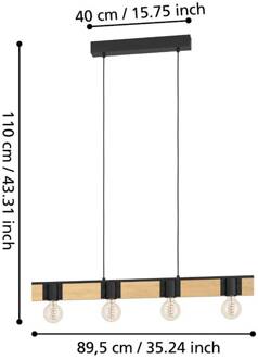 Eglo Bailrigg Hanglamp - E27 - 89,5 cm - Zwart|Bruin - Hout|Staal