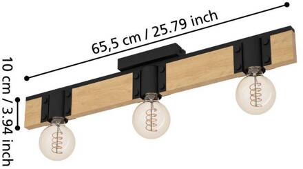 Eglo Bailrigg Plafondlamp - E27 - 65,5 cm - Zwart|Bruin - Hout|Staal