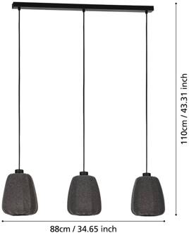 Eglo Barlaston Hanglamp - E27 - 88 cm - Zwart|Grijs - Textiel