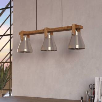 Eglo Cawton hanglamp, lengte 76 cm, staal/bruin, 3-lamps, staal staal, bruin