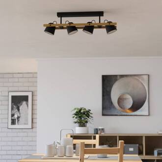 Eglo connect LED plafondlamp Hornwood-Z, 4-lamps, zwart zwart, licht hout