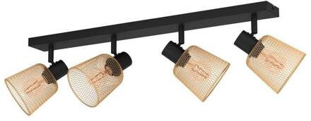 Eglo Coslada plafondspot, 4-lamps zwart, messing