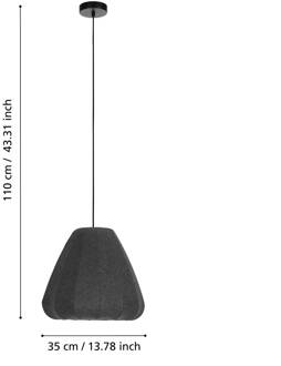 Eglo Hanglamp Barlaston, Ø 35 cm, zwart/grijs, metaal, stof zwart, donkergrijs