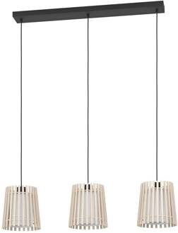 Eglo Hanglamp Fattoria dubbele kappen, 3-lamps licht hout, wit, zwart