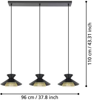 Eglo Hanglamp Grizedale, 3-lamps, zwart/messing zwart, messing