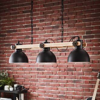 Eglo Hanglamp Lubenham, zwart/licht hout, lengte 90 cm, 3-lamps. zwart, licht hout
