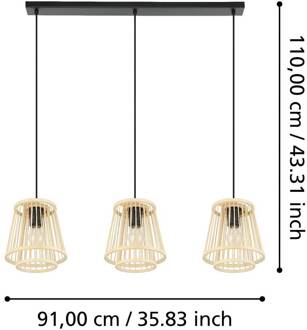 Eglo Hykeham Hanglamp - E27 - 91 cm - Zwart|Hout