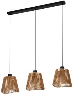 Eglo Lavister hanglamp, zwart/naturel, 3-lamps, papier crème / amber