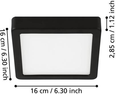 Eglo LED plafondlamp Fueva 5 IP44 3000K zwart 16x16cm zwart, wit