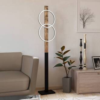 Eglo LED vloerlamp Boyal, bruin, hoogte 150 cm, hout, 2-lamps. hout donker
