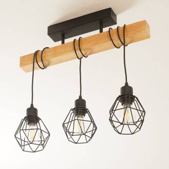 Eglo Plafondlamp Townshend 5 met 3 kooikappen zwart, natuur