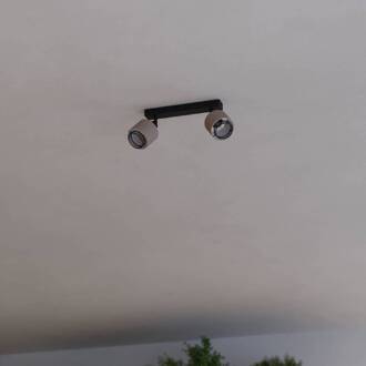 Eglo Rosley plafondspot, lengte 31 cm, zwart/naturel, 2-lamps. zwart, natuurlijk