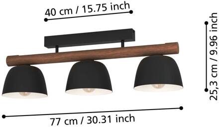 Eglo Sherburn plafondlamp, lengte 80 cm, zwart/bruin, 3-lamps. zwart, bruin