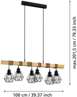 Eglo Townshend hanglamp, lengte 100 cm, zwart/eiken, 6-lamps. zwart, eik