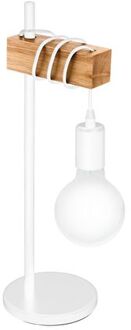 Eglo Townshend - tafellamp - 1-lichts - E27 - wit/eikenhout