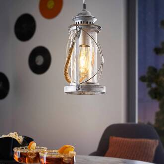 Eglo Vintage - Hanglamp - 1 Lichts - Antiek Zilver - Helder Glas