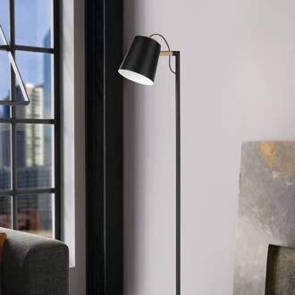 Eglo Vloerlamp Lacey, hoogte 159,5 cm, zwart, staal zwart, licht hout, crème