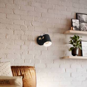 Eglo Wandlamp Hornwood, Ø 17 cm, zwart/bruin, staal zwart, bruin