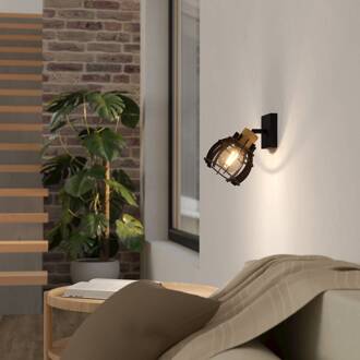 Eglo Wandlamp Stillington 1 van staal met houtdetail zwart