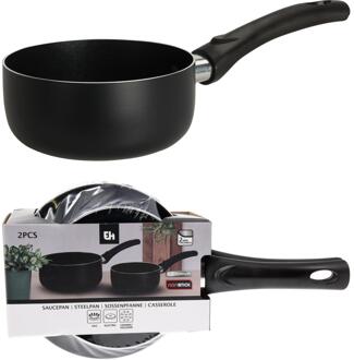 EH Steelpannen/sauspannen set van 2 formaten - zwart - Dia 14/18 cm - Steelpannen
