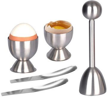 Ei Cracker Cutter Topper Set voor Zachte Hardgekookte Eieren Omvatten 2 Ei Cups 2 Lepels en 1 Rvs eierschaal Topper Cutter