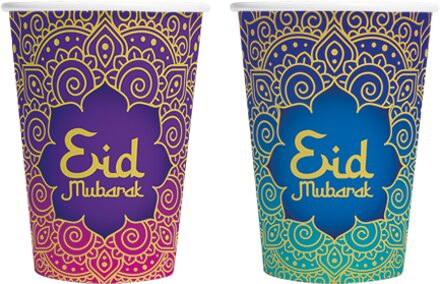 Eid Mubarak Bekers Paars/Blauw (8st) Multikleur - Print
