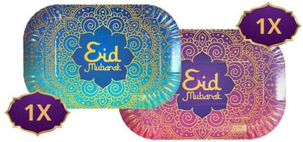 Eid Mubarak Dienblad Paars/Blauw (2st) Multikleur - Print